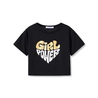 Imagem de Dvenki Gráficos elegantes cor base brilhante - blusa cropped fofa para meninas pequenas e grandes - camiseta de verão roupas adolescentes tamanho 6-18, Black Girl Power, 12-14