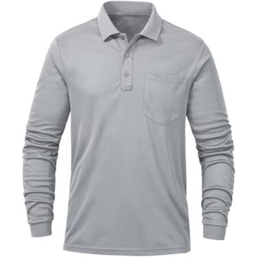 Imagem de Tyhengta Camisa polo masculina manga longa secagem rápida desempenho atlético camiseta piqué golfe, Cinza claro, GG