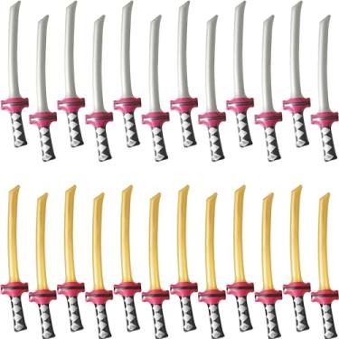 Imagem de Cotiny Pacote com 24 espadas ninja infláveis, espadas infláveis, samurai, katana, espadas infláveis para ninja, cosplay, piscina, festa, acessórios de fantasia de Halloween (cor: estilo 2)