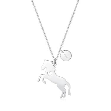 Imagem de AOAMID Colar de cavalo feminino, colares com inicial para mulheres, colar pequeno e delicado com pingente de 26 letras, pingente de cavalo preenchido em ouro 14k ou prata com pingente de disco com