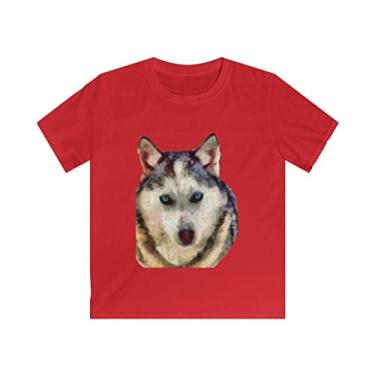Imagem de Camiseta infantil Husky Siberiano 'Sacha' 100% algodão torcido por Doggylips™, Cinza esportivo, XG