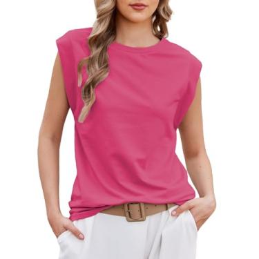 Imagem de Bluetime Camisetas femininas sem mangas verão manga cavada camiseta básica de ajuste solto, Vermelho rosa, GG