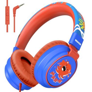 Imagem de MIDOLA Volume limitado 85/96 dB para fones de ouvido infantis Over-Ear/On-Ear Fone de ouvido com proteção sonora dobrável com cabo auxiliar de 3,5 mm embutido com microfone para crianças, escola,