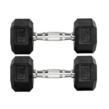 Imagem de Par Halteres 5kg + 5kg Dumbbell Sextavado Emborrachado Pegada Cromada Gallant (gdb05f3b-pt)