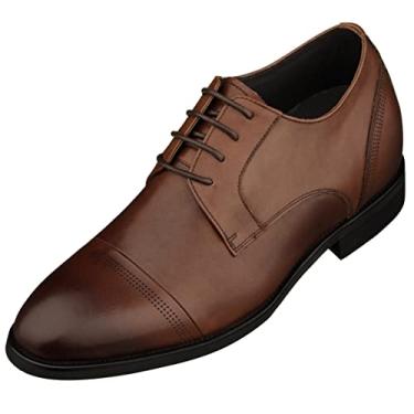 Imagem de TOTO Sapatos masculinos invisíveis para aumento de altura – Couro premium com cadarço microperfurado formal Derby Oxfords – 7 cm mais alto, Marrom, 39