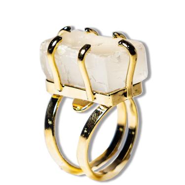 Imagem de Anel Calcita Otica 20mm Aro Ajustável Classe A Banho Dourado