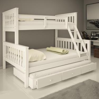 Imagem de Treliche Com Cama Casal e Solteiro Gavetas De Madeira Exclusivo Woodstore (Branco)