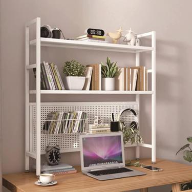 Imagem de Estante de mesa de ferro forjado de 2 camadas - Prateleira de mesa de computador industrial, estante de mesa de escritório, organizador de mesa de escritório com placa perfurada, suporte de