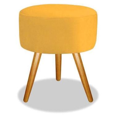 Imagem de Puff Para Decoração Sala De Estar Redondo Amarelo - Decore.Com, Suede,
