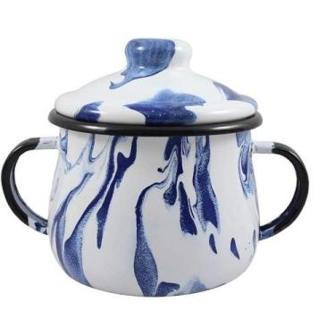 Imagem de Açucareiro Esmaltado Marmorizado Azul 380 ml - Ewel
