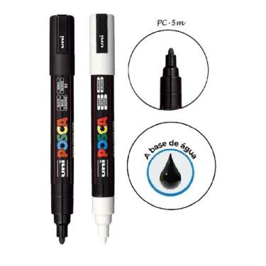Imagem de Caneta Posca PC-5M Ponta Media Preta e Branca - UNIBALL