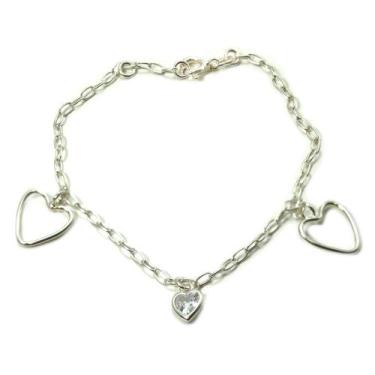 Imagem de Pulseira Pingentes Corações Prata Legitima 925 - Não informado