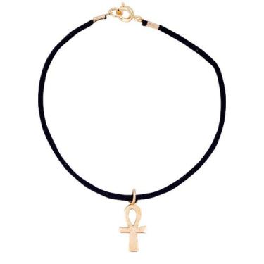 Imagem de Pulseira camurça com Cruz Ansata 17mm- Sunshine Cristais, Dourado