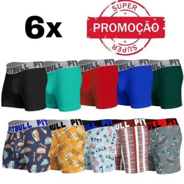 Imagem de Kit Com 6 Cuecas Boxer Box Masculina Adulto Pitbull Atacado, Variadas,