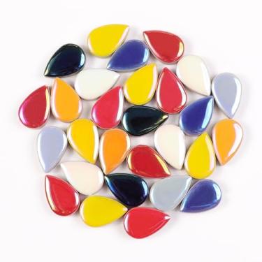 Imagem de Azulejos de mosaico de gota de cerâmica de 200 g, verde, amarelo, azul, vermelho, roxo, branco, preto, pequenos mosaicos de pétalas de chuva, peças de cerâmica para hobbies faça-você-mesmo, trabalhos