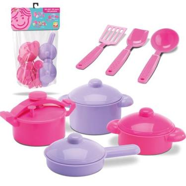 Imagem de Kit Panelinhas Acessórios De Cozinha Infantil 7 Peças Rosa Faz De Cont