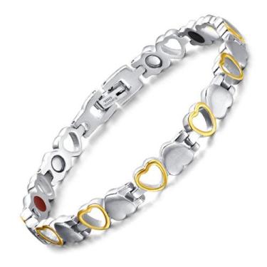 Imagem de Pulseira Feminina Prata Detalhes Folheado a Ouro 18K Magnética - HOTTI