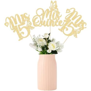Imagem de Gyufise 12 peças Mis 15 palitos de centro de mesa, decorações de feliz aniversário de 15 anos, glitter dupla face, olá, 15 fabulosos, enfeites de mesa, brinde a 15 anos, aniversário, festas,