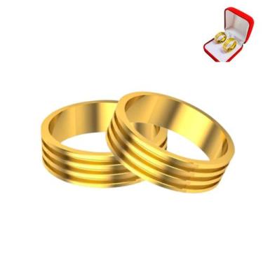 Imagem de Par Alianças 6mm Riscos Banhada Ouro 18k Tradicional Anatômica Casamen