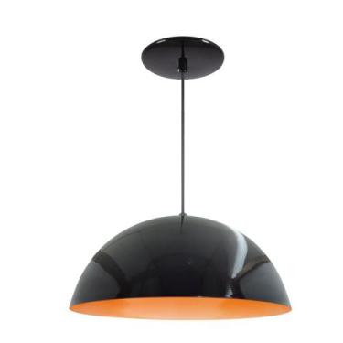 Imagem de Luminária Pendente Meia Lua 34cm Com Interior Laranja Fiação 110/220v 