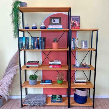 Imagem de Estante Style de Ferro e Madeira Dual 5 e 6 Prateleiras Industrial Noz