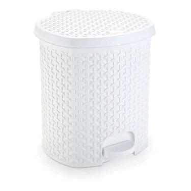 Imagem de Lixeira Pedal Rattan 6 Lts Cozinha Banheiro Escritorio Branc - Plasnor