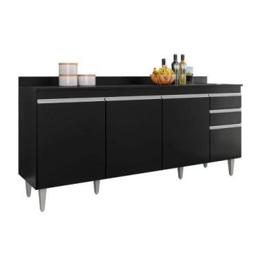 Imagem de Balcão Ágatha 4 Portas 180cm S/ Tampo Preto - Vallisa Decor