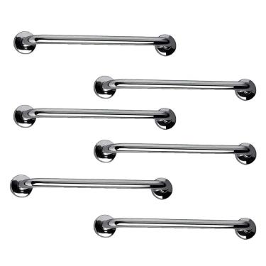 Imagem de Barra de Apoio 40cm Aço Inox Kit 6 Unidades Cadeirante Idoso Deficiente Banheiro Box Acessibilidade Casa Corrimao Suporte Segurança