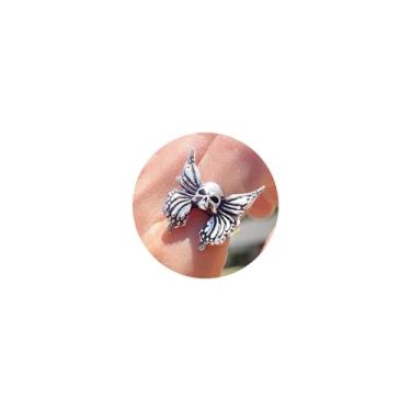 Imagem de xdlhghe Anéis de prata crânio para homens mulheres borboleta motociclista motocicleta gótico anéis personalizados polegar dedo indicador masculino estranho vintage anel de esqueleto Y2k legal