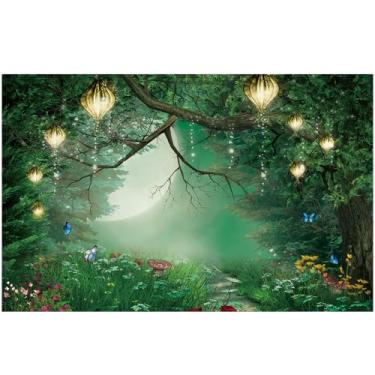 Imagem de CGXINS 3 x 2,4 m Poliéster Primavera Verão Encantado Conto de Fadas Floresta Fundo para Fotografia Lâmpada Mágica Fundo de Foto para Chá de Bebê Recém-nascido Sessão de Fotos Crianças Aniversário