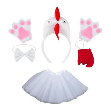 Imagem de Fiocias Fantasia de frango fantasia de animal de fazenda para cosplay de Halloween meninas de ação de graças, Branco