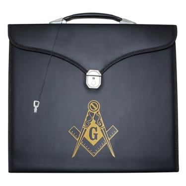 Imagem de Estojo de avental maçônico de couro Master Mason (estampado) MM, tamanho provincial | Bolsas de transporte maçônicas, Dourado, 24'' x 36''x 1.5"