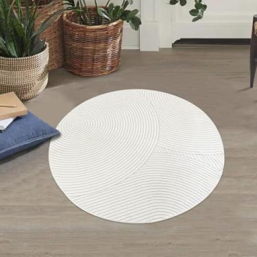 Imagem de Lacomfy Tapete de área abstrato moderno 10 metros com estampa de linha circular, tapete de cabeceira redondo para sala de jogos, sala de jogos, sala de jantar, tapete infantil antiderrapante para