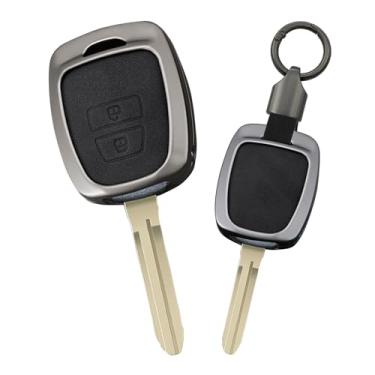 Imagem de HIBEYO Capa de chaveiro de 2 botões compatível com Toyota Avatar RAV4 2018 Cambridge 2016 Tacoma BIOS Primera Hilary acessórios couro e liga de zinco com chaveiros - 2 botões pretos