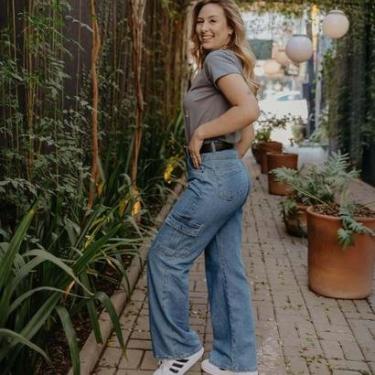 Imagem de Calça Jeans Wide Leg Cargo Cor Intermediaria-Feminino