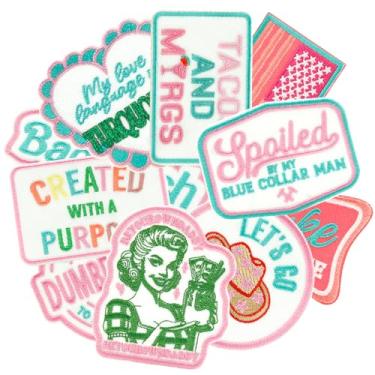 Imagem de XMJY 10 peças vintage de boné de caminhoneiro remendos de chapéu de caminhoneiro, adesivos bordados engraçados para chapéus de prensa térmica, aplicação de bebida feita à mão turquesa