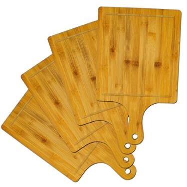 Imagem de Guojanfon Tábua de corte de bambu, tábuas de cortar carne, pá de casca de pizza com alça para assar caseiro, pão, pão, bolo, frutas, legumes (placa-L, placa-L-4 peças)