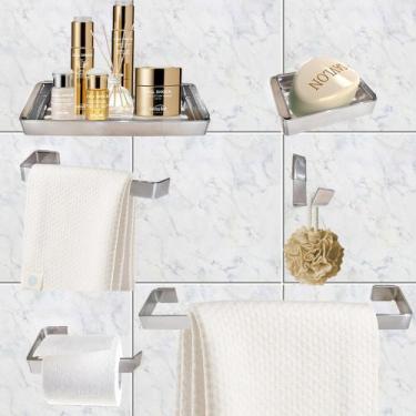 Imagem de Kit Para Banheiro Luxo Quasar Prata 6 Peças - J.A