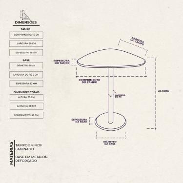 Imagem de Mesa Lateral Afrodite Paleta Base de Aço Inoxidável 65cm Preto/Mel