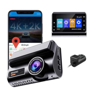 Imagem de Câmera veicular WiFi 4K para carros, tela IPS 3.0 DVR, com câmera retrovisora compatível com controle de aplicativo, gravador de vídeo de gravação em loop de navegação GPS