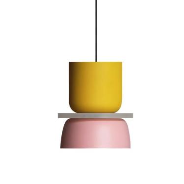 Imagem de DJAMEL Luminária Pendente Moderna Macaron, Lustre De Ferro Colorido, Luminária Pendente Nórdica Redonda De Alumínio Para Cozinha, Ilha, Sala De Jantar, Quarto Infantil (Amarelo + Rosa, Tamanho Peque