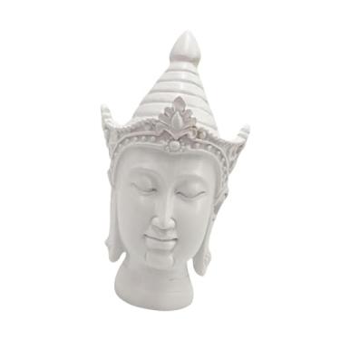 Imagem de Wswqop Buda Head estátua Decoração de casa Ornamento de casa Ornamento decorativo Decoração de escultura da cabeça budista para a mesa da fazenda, Branco