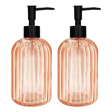 Imagem de Pacote com 2 dispensadores de sabão de vidro com bomba preta, dispensador de bomba recarregável de 400 ml para cozinha, banheiro, lavanderia, garrafa de vidro líquido para lavar líquido, xampu