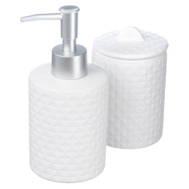 Imagem de Conjunto Lavabo Banheiro 2 Peças Saboneteira Líquida Dispenser Porta Algodão / 220 (Branco)