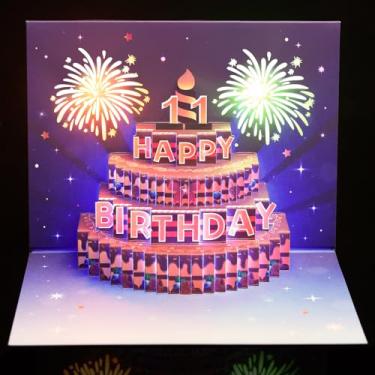 Imagem de Yinqing Cartões de aniversário de 11 anos, luz e música, bolo de aniversário, cartão de feliz aniversário, 3D pop up, cartão comemorativo para filho, filha, meninos, meninas, crianças