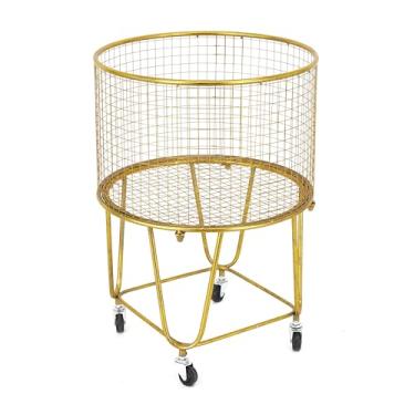 Imagem de Deco 79 Glam Iron Cart lavanderia vintage, cesto de rodinhas com rodas, cesta de armazenamento, 45,72 cm C x 45,72 cm L x 63,52 cm A, dourado