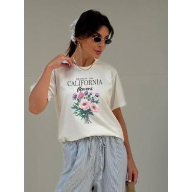 Imagem de Camiseta Feminina Off California Flowers - Cianitas, GG, Off