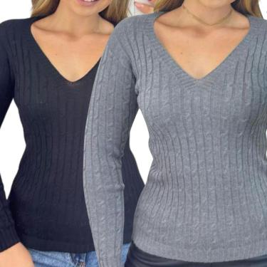 Imagem de Kit 2 Blusas Femininas Industrie Suéter Malha e Chumbo Tricô Manga Longa Tamanho:Único;Cor:-Feminino