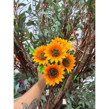 Imagem de Arranjo Buquê de Girassol Artificial com 5 Hastes de Girassóis P/ Deco
