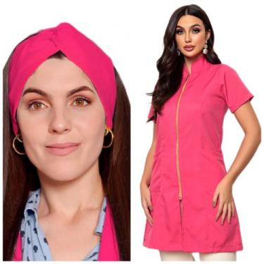 Imagem de Jaleco Feminino Manga Curta Ziper + Turbante Malta Pink - Gardenia Jal